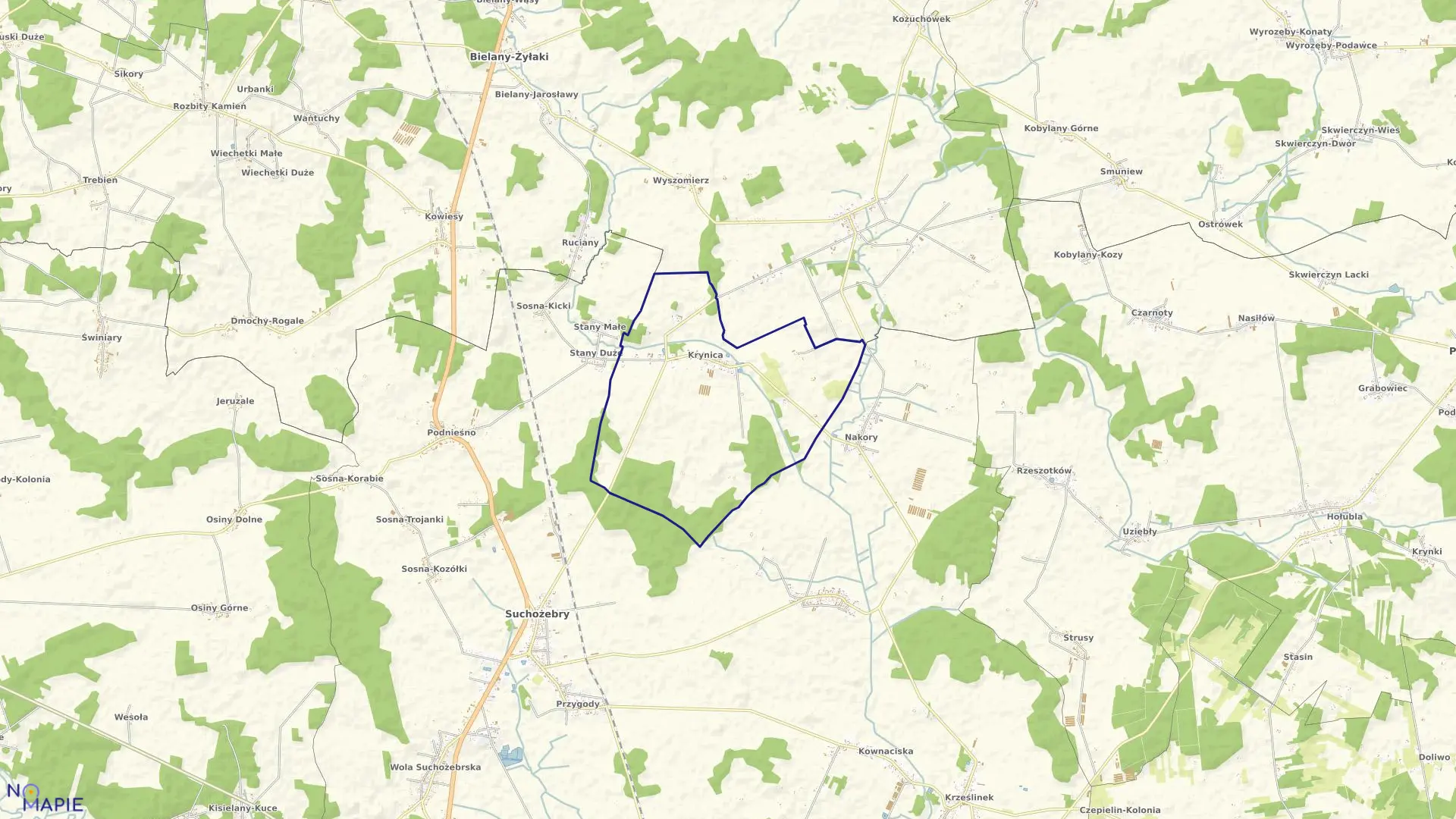 Mapa obrębu KRYNICA w gminie Suchożebry