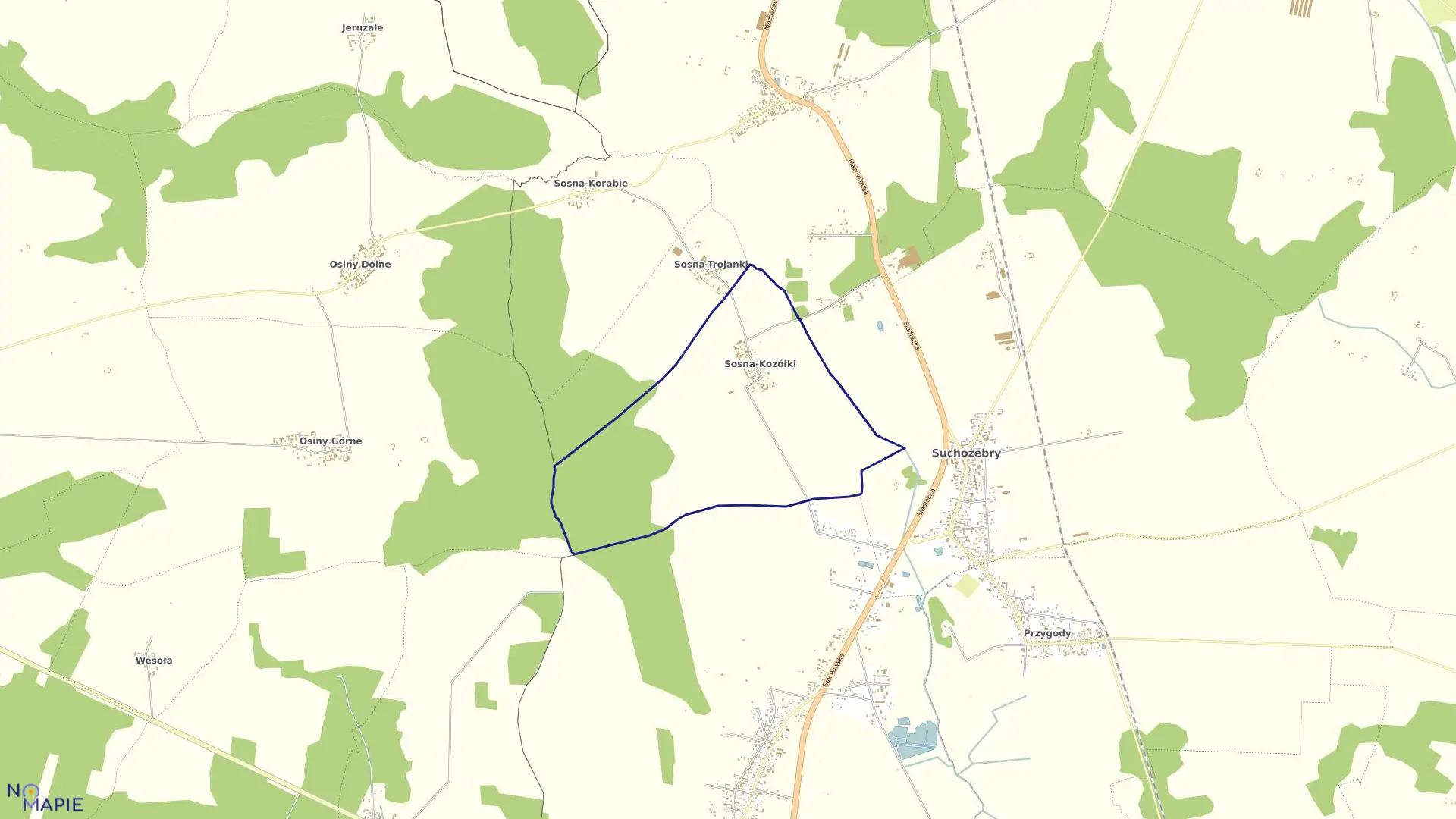 Mapa obrębu SOSNA-KOZÓŁKI w gminie Suchożebry