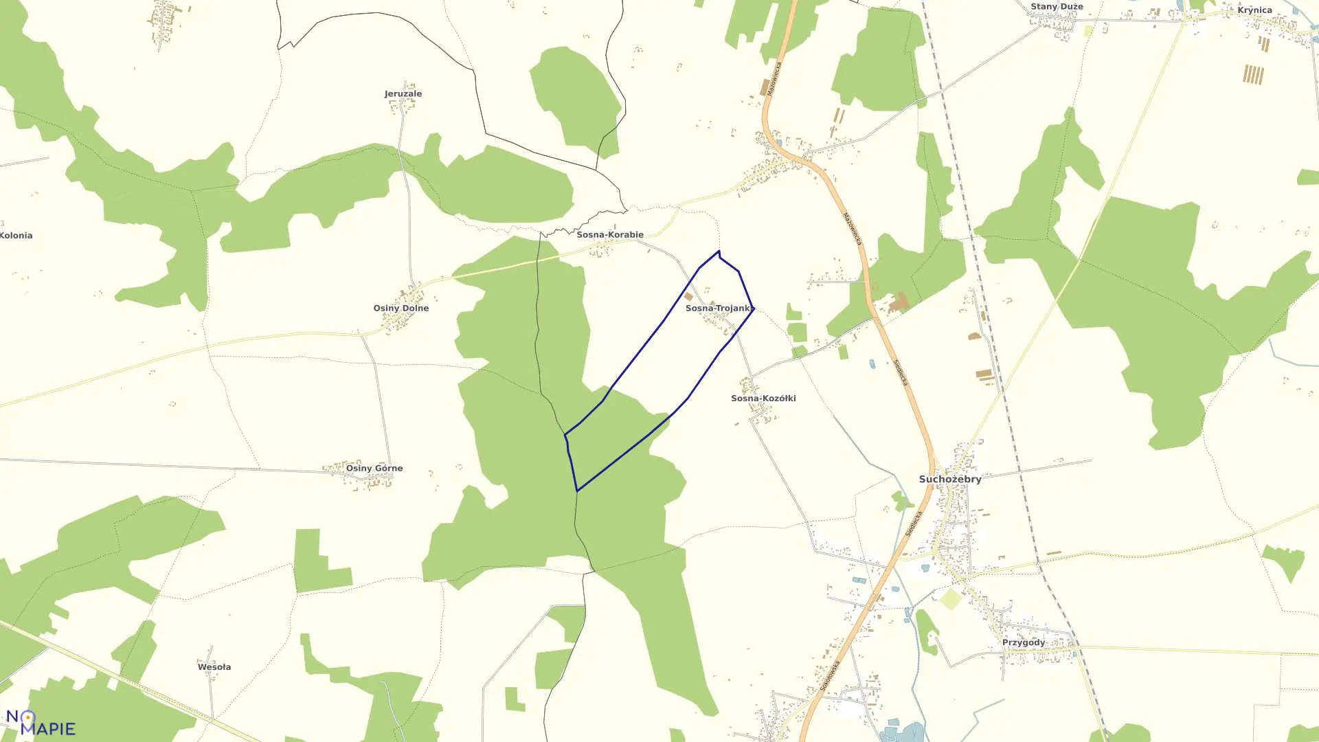 Mapa obrębu SOSNA-TROJANKI w gminie Suchożebry