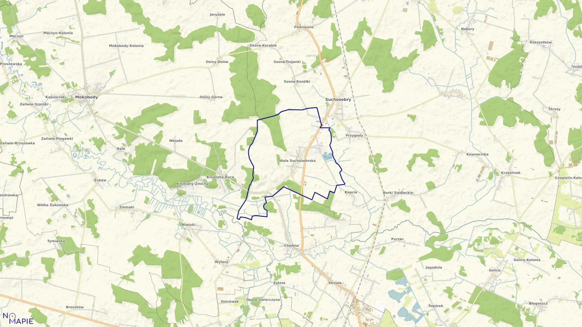 Mapa obrębu WOLA SUCHOŻEBRSKA w gminie Suchożebry